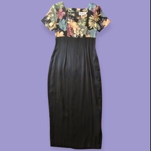 Vintage Black Floral Midi Dress La Belle Size 5
